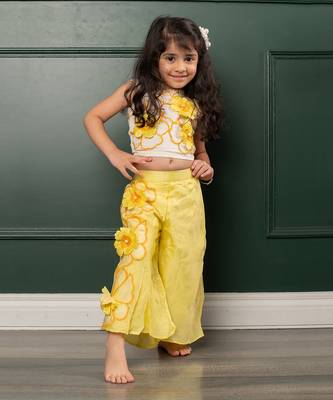 Yellow embroidered pant set 3