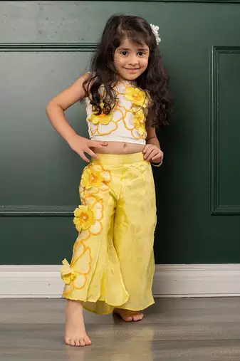 Yellow embroidered pant set
