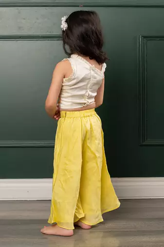 Yellow embroidered pant set