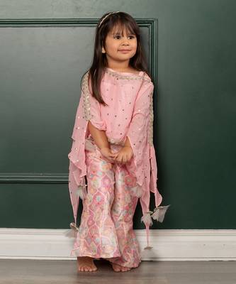Pink embroidered cape set 1