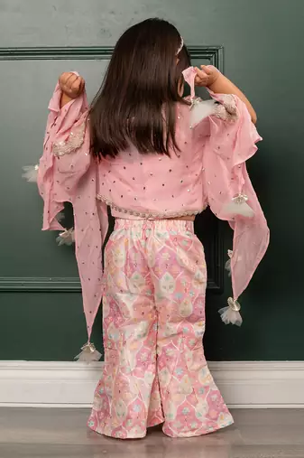 Pink embroidered cape set