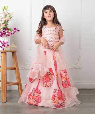 Pink applique embroidered lehenga set 1