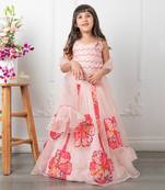 Pink applique embroidered lehenga set