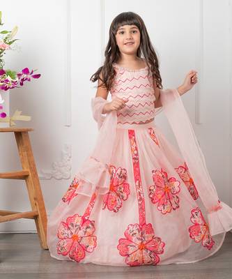 Pink applique embroidered lehenga set 3