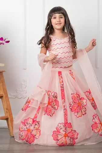 Pink applique embroidered lehenga set