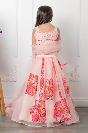 Pink applique embroidered lehenga set