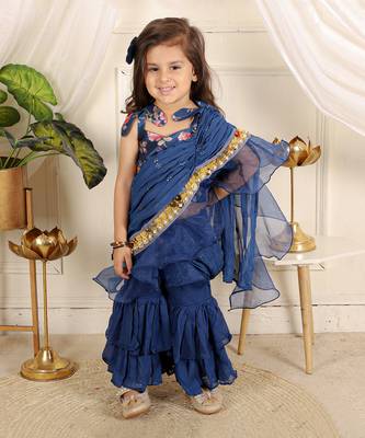 Ink blue saree style sharara set 1