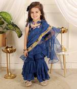 Ink blue saree style sharara set