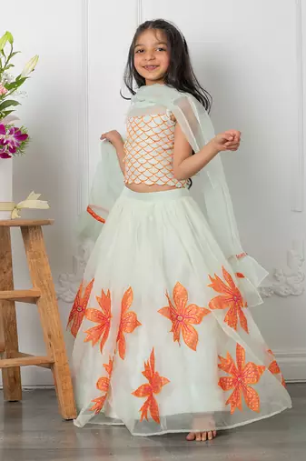 Floral applique embroidered lehenga set