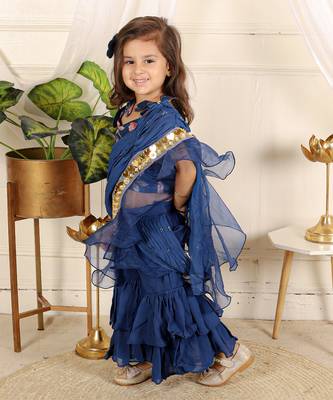 Ink blue saree style sharara set 2