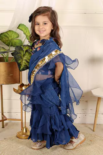 Ink blue saree style sharara set
