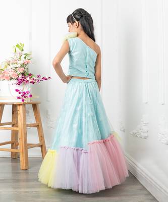 Blue heavy embroidered lahenga set 4