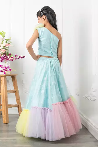 Blue heavy embroidered lahenga set