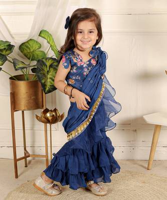 Ink blue saree style sharara set 3