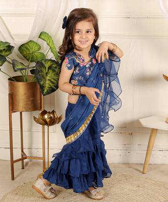 Ink blue saree style sharara set 4