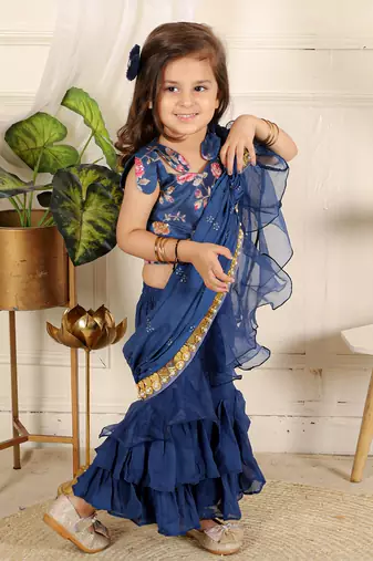 Ink blue saree style sharara set