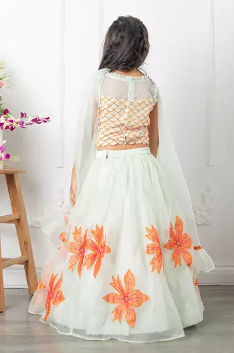 Floral applique embroidered lehenga set