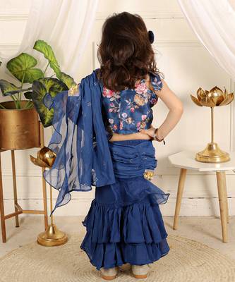 Ink blue saree style sharara set 5