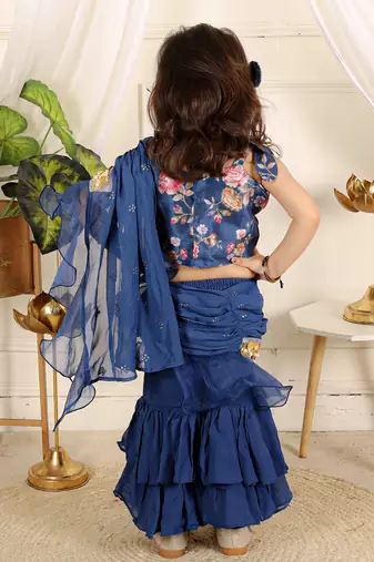 Ink blue saree style sharara set