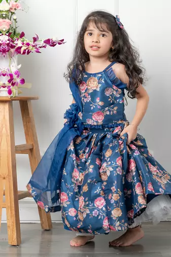 Blue floral lehenga set