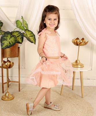 Peach flower embroidered  skirt set 3