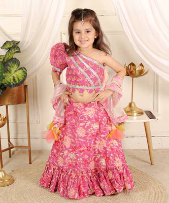 Pink one shoulder lahenga set 1