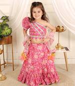 Pink one shoulder lahenga set