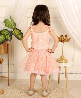 Peach flower embroidered  skirt set 4