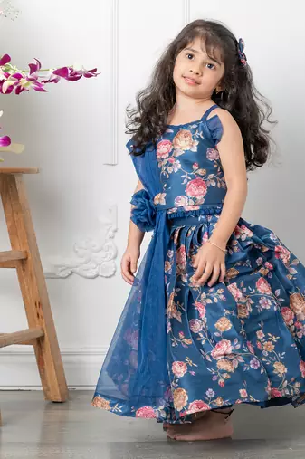 Blue floral lehenga set