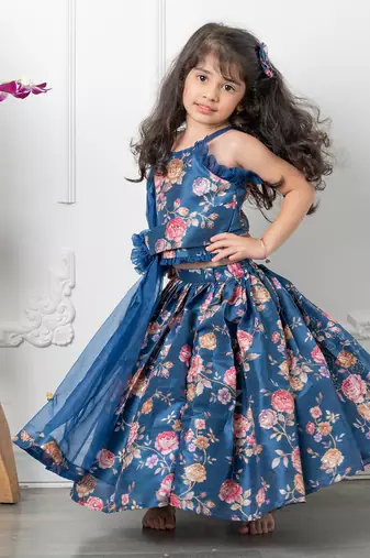 Blue floral lehenga set