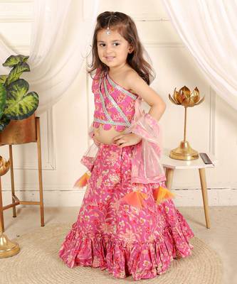 Pink one shoulder lahenga set 3