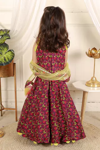 Wine embroidered lehenga set