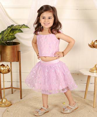 Lavender flower embroidered  skirt set 2
