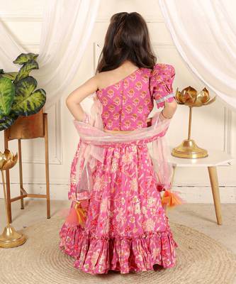 Pink one shoulder lahenga set 4