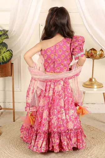 Pink one shoulder lahenga set