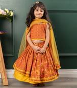 Brown floral printed lehenga set