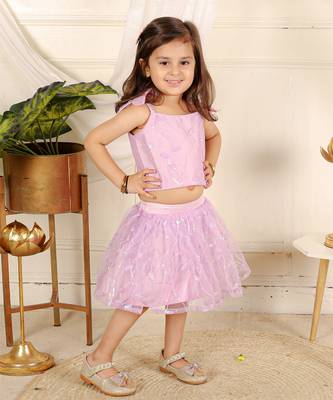 Lavender flower embroidered  skirt set 3
