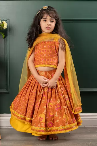 Brown floral printed lehenga set