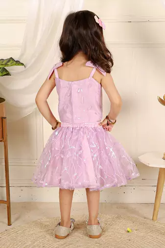 Lavender flower embroidered  skirt set