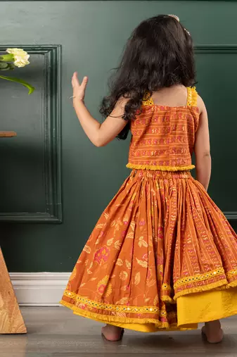 Brown floral printed lehenga set