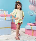 Green flower embroidered  frock