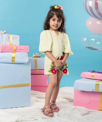 Green flower embroidered  frock 2