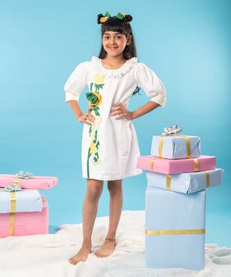 White flower embroidered  frock 1