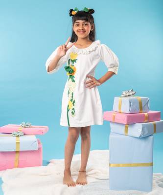 White flower embroidered  frock 2