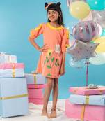 Orange flower embroidered frock