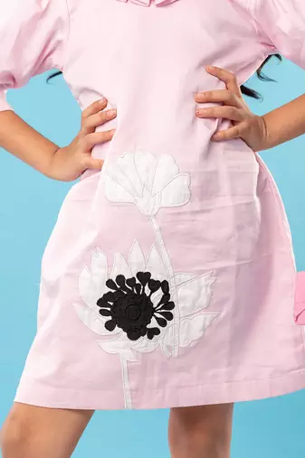 Pink applique embroidered frock
