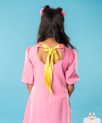 Pink flower embroidered  frock 5