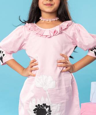 Pink applique embroidered frock 5