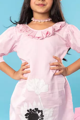 Pink applique embroidered frock