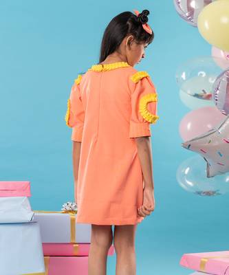 Orange flower embroidered frock 3